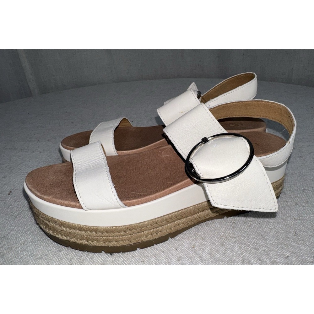 UGG Women's Sandals Sz 8 Shoes Bone White Leather April Buckle Wedge